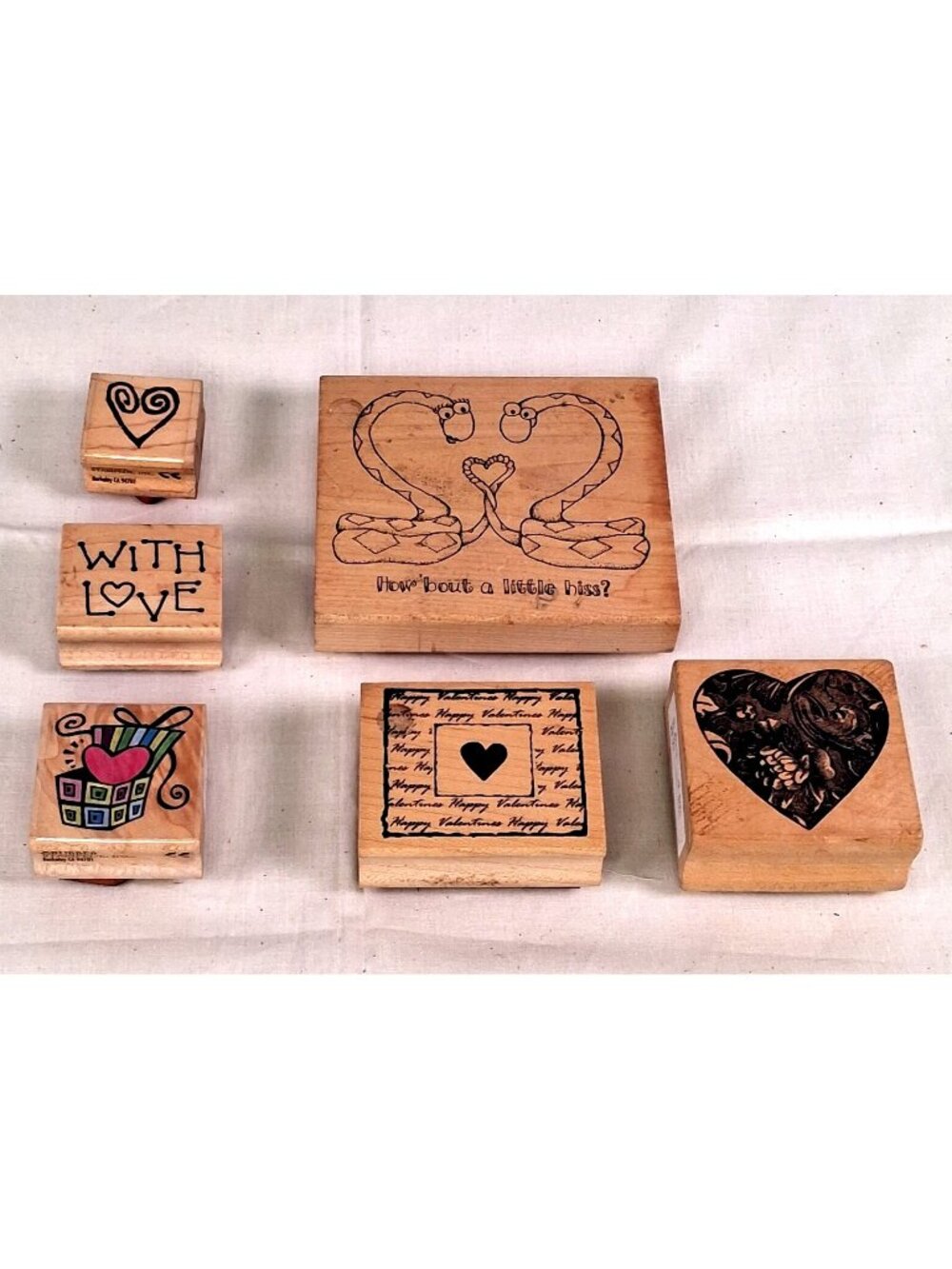 Rubber Stamps Wood Mounted Hearts And Love Set Of 6 Multiple Brands